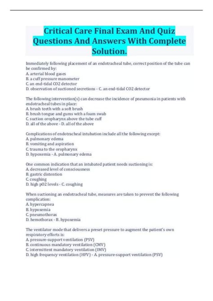 Critical Care Nursing Questions and Answers PDF: Essential Exam & Practice Guide