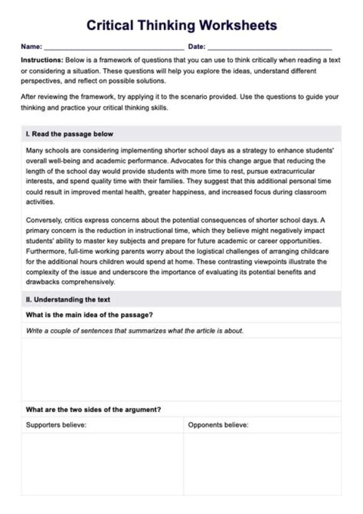 Critical Thinking Skills Worksheet PDF – Boost Your Analytical Thinking
