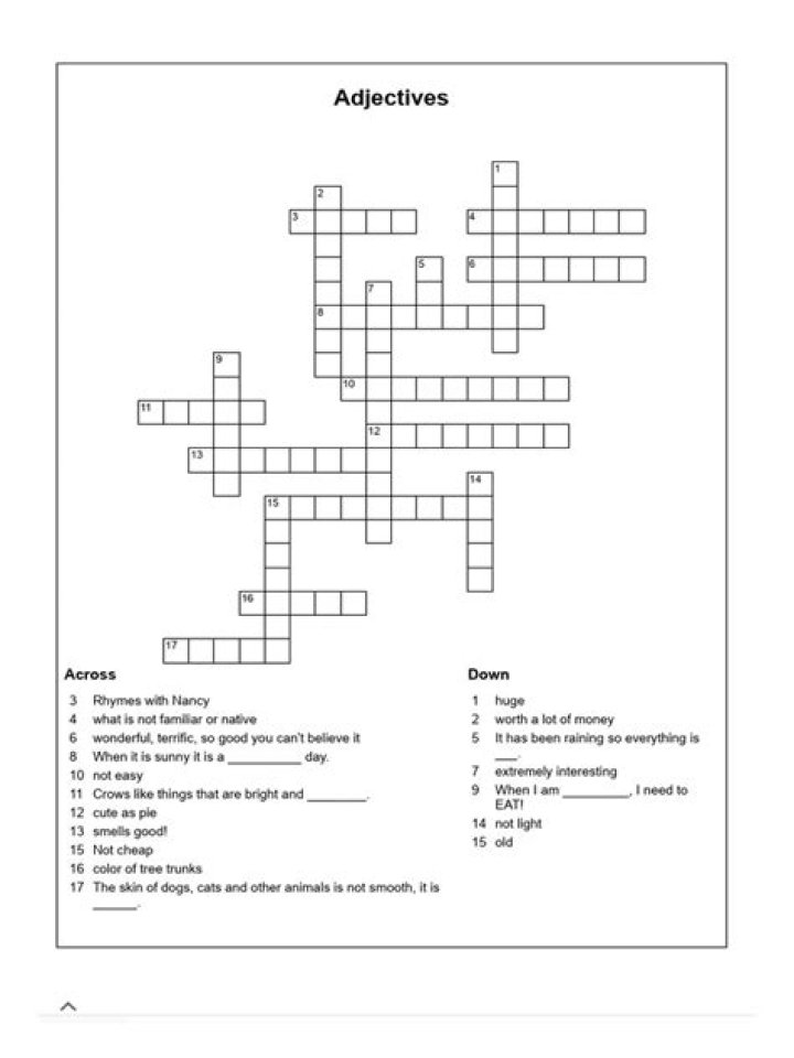 Crossword Puzzle Adjectives with Answers PDF – Easy Words & Clues