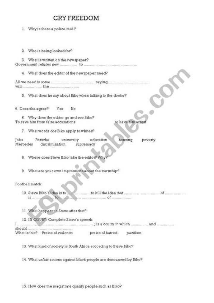 Cry Freedom: Essential Questions & Answers PDF