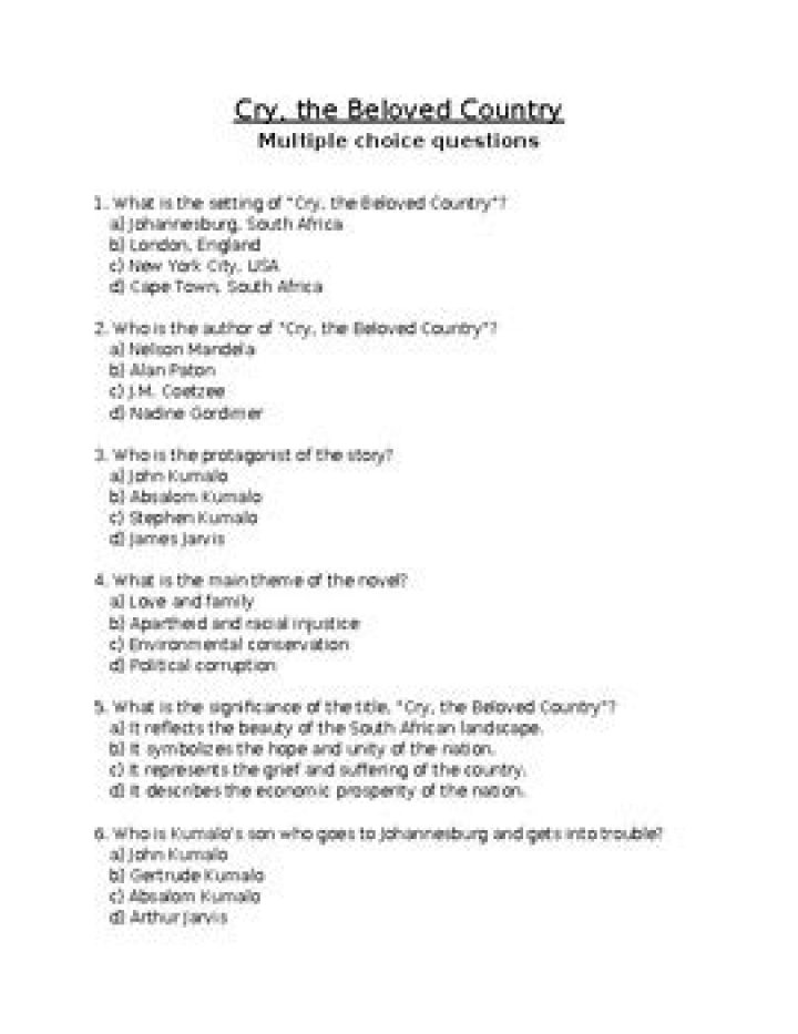 Cry the Beloved Country Questions and Answers PDF – Full Guide