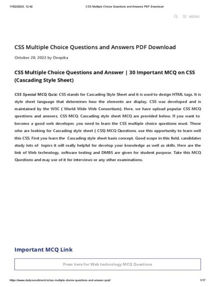 CSS Multiple Choice Questions & Answers PDF: Master CSS Basics