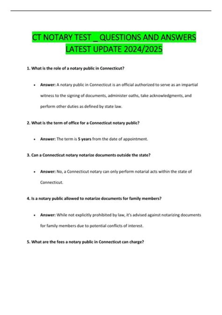 Free CT Notary Public Test Questions and Answers PDF Download