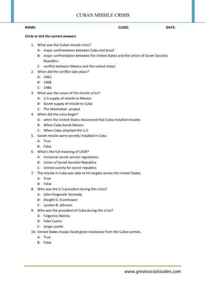 Cuban Missile Crisis: Key Questions & Answers PDF for Students