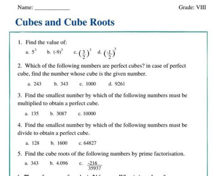 Cube and Cube Roots Class 8 Worksheet PDF – Practice Problems & Solutions
