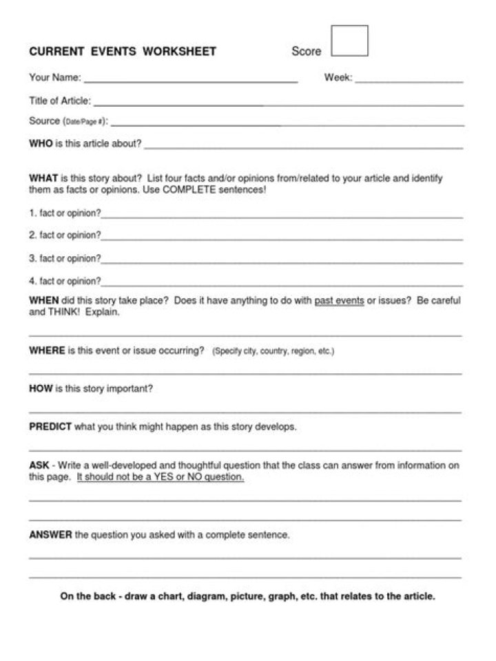 Current Events Worksheet for Middle School PDF – Free Download
