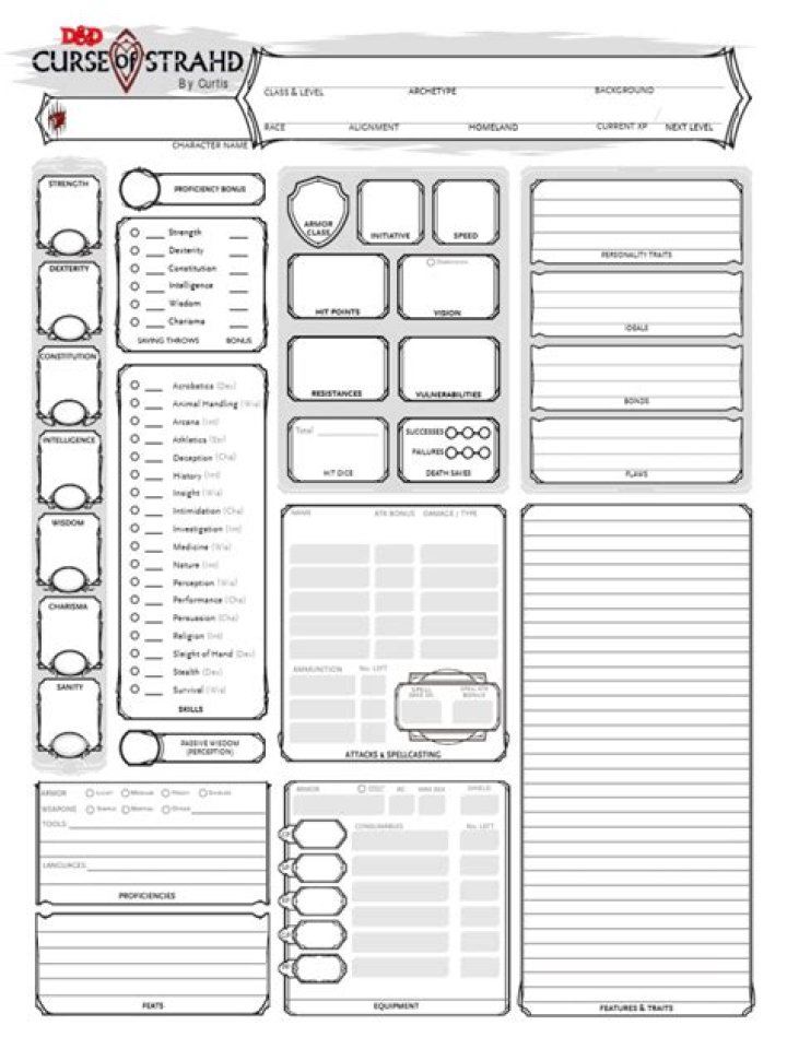 Curse of Strahd Character Sheet PDF – Free Download