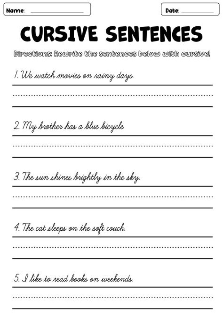 Free Cursive Sentence Writing Worksheets PDF for Practicing Handwriting