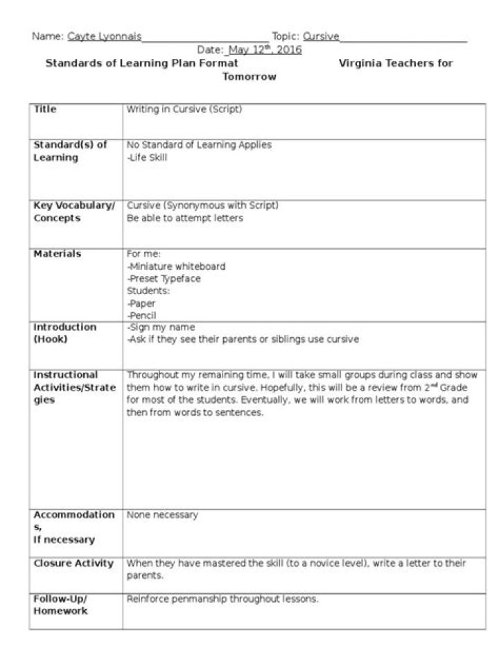 Free Cursive Writing Lesson Plan PDF for Teachers & Students