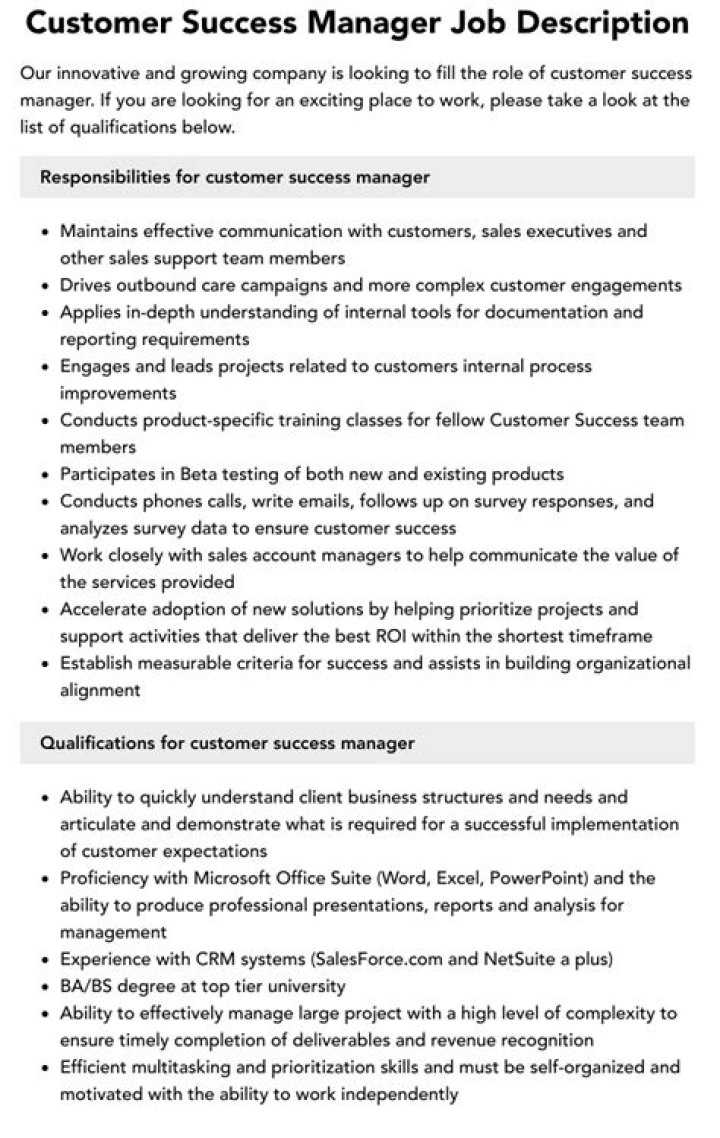 Customer Success Manager Job Description PDF: Full Guide