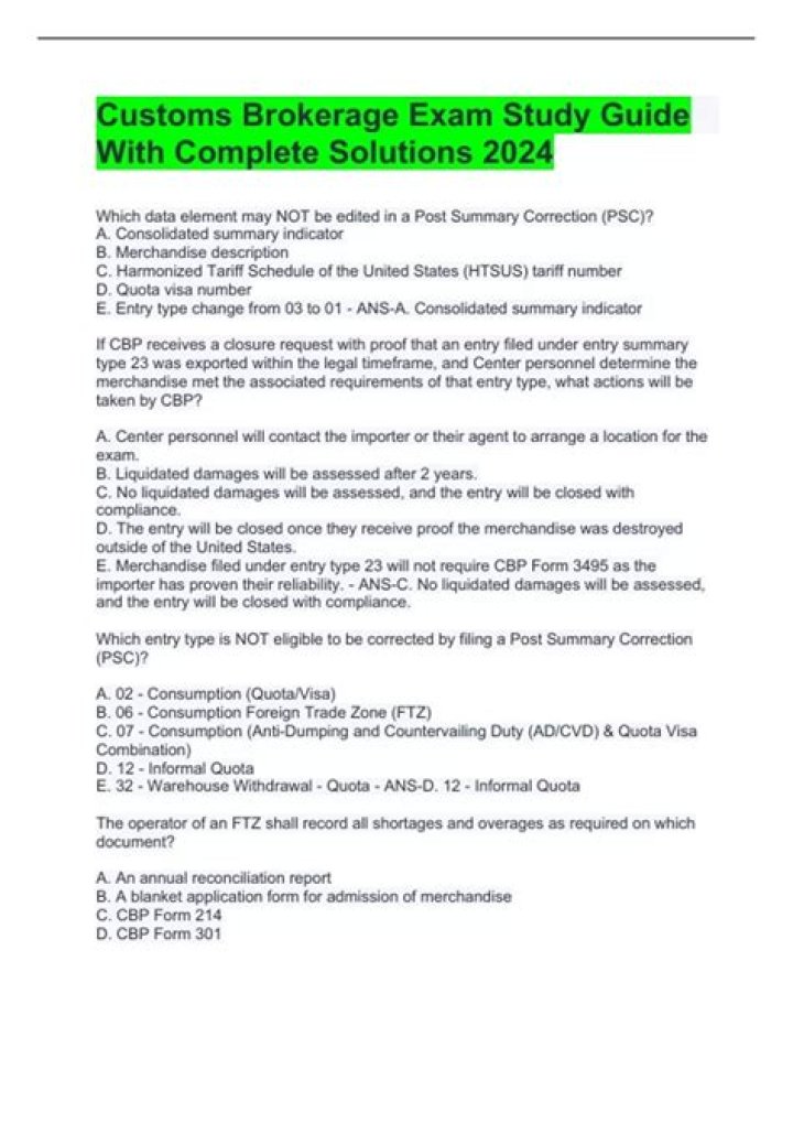 Customs Broker Exam Questions & Answers PDF – Master the Exam