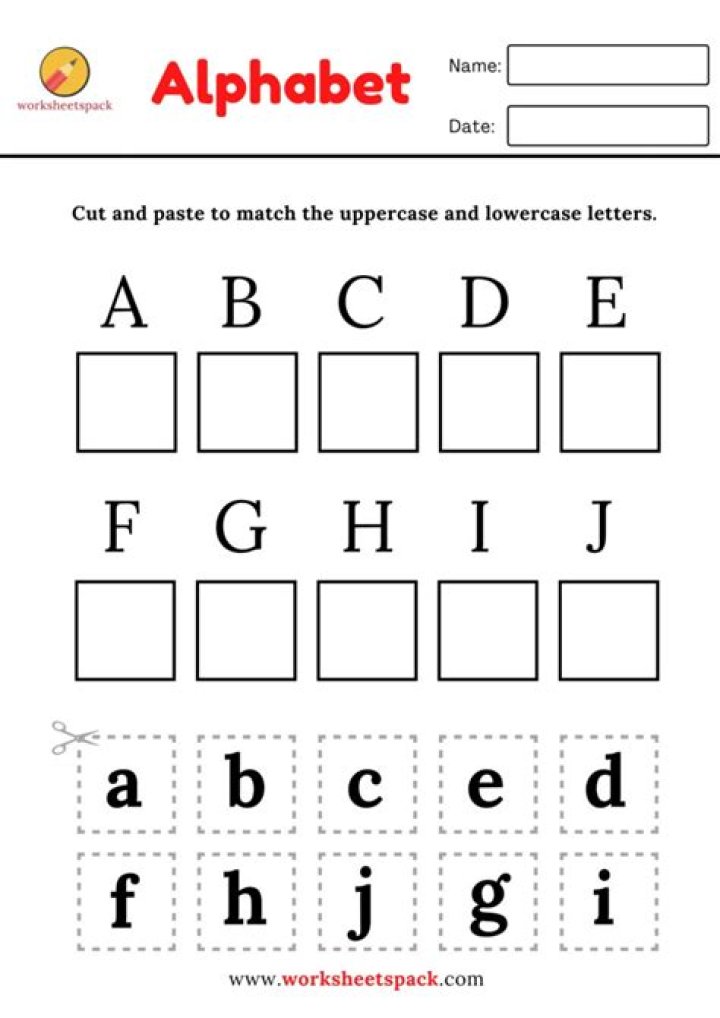 Free Printable Cut and Paste Alphabet Worksheets PDF for Kids