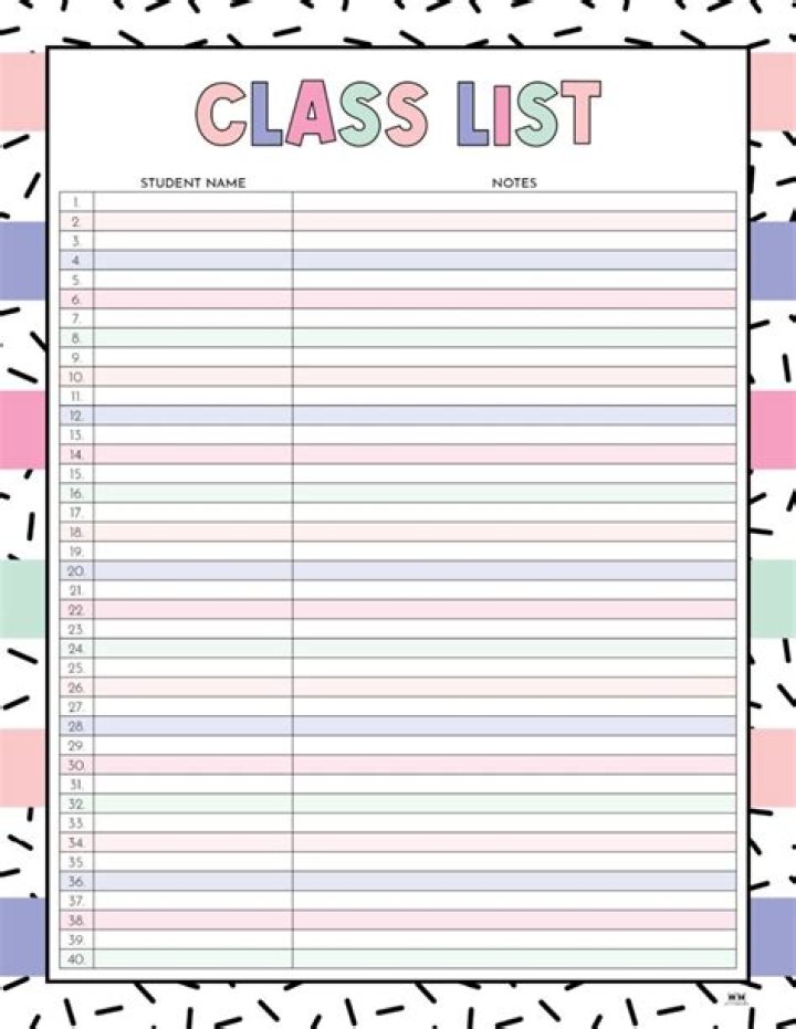 Cute Class List Template PDF – Perfect for Teachers & Parents