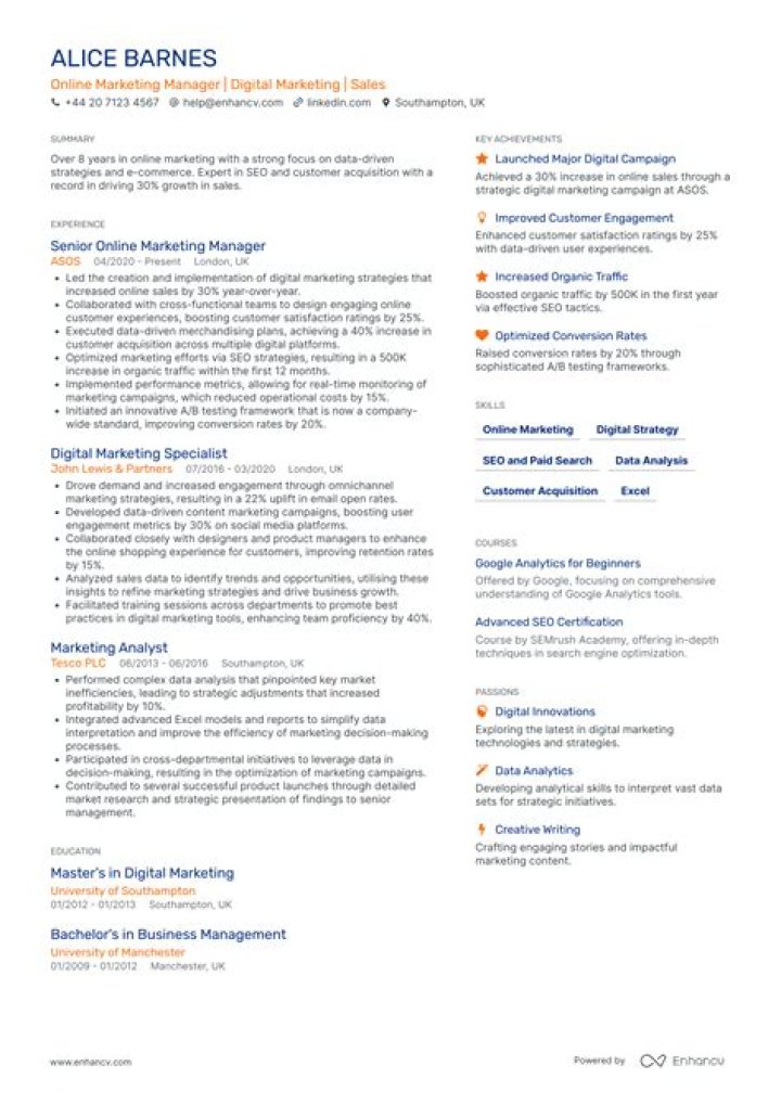 Download Expert Marketing Manager CV in PDF Format