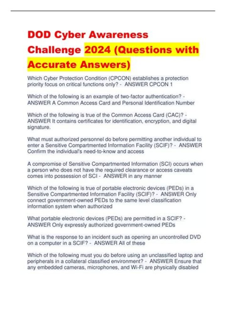 Cyber Awareness Challenge 2024: Official Answers PDF with Key Insights