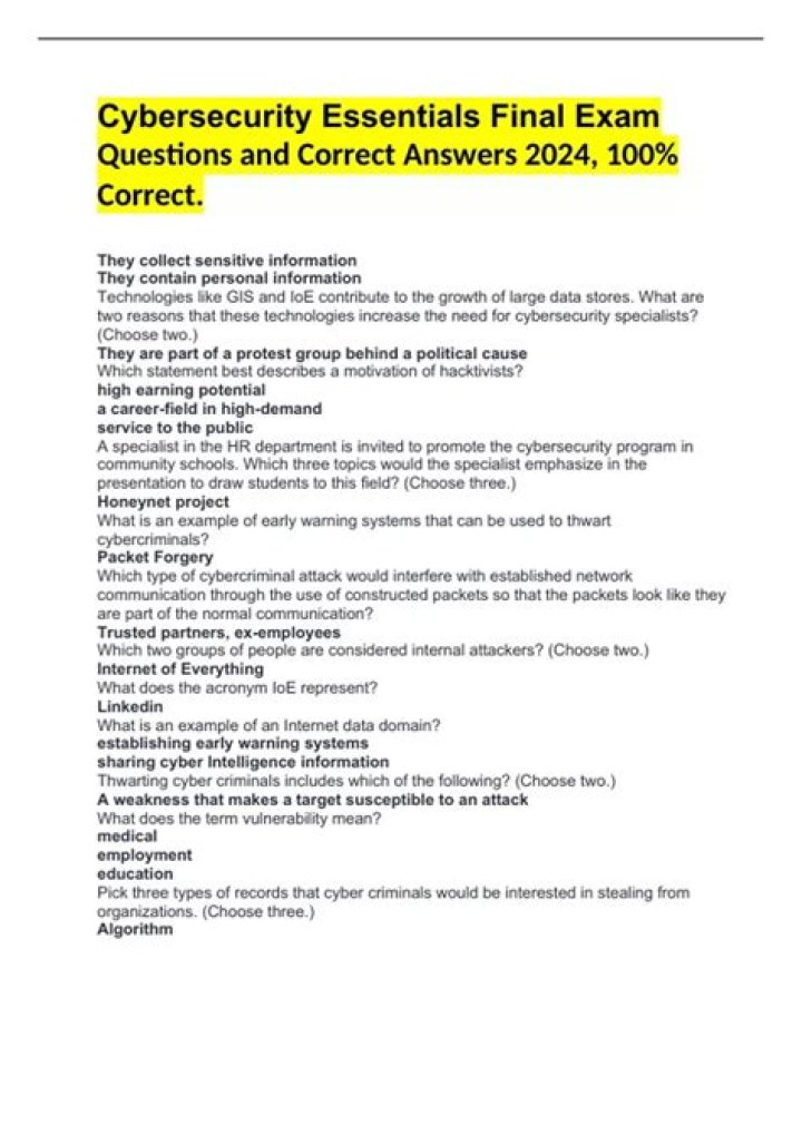 Cybersecurity Essentials Final Quiz Answers PDF – Master Key Concepts