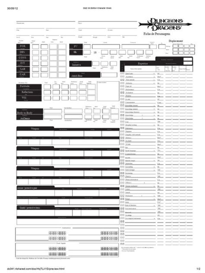 Free D&D 3rd Edition Character Sheet PDF for Instant Download