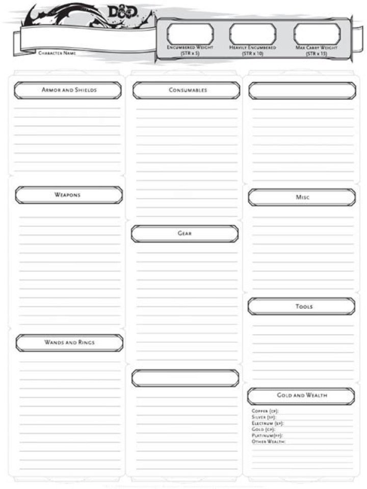 Free D&D 5e Inventory Sheet PDF – Instant Download