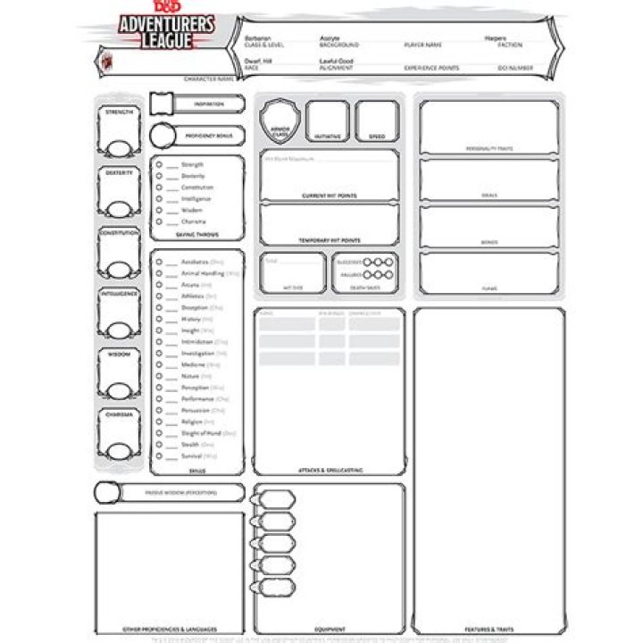 Download Free D&D Adventurers League Character Sheet PDF