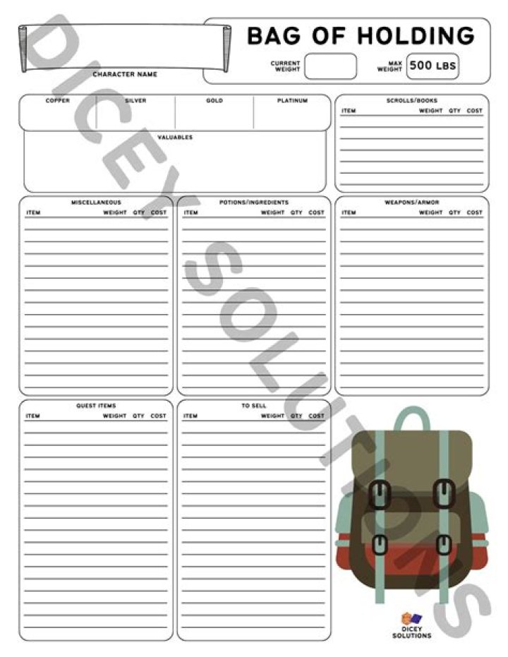 D&D Backpack Sheet PDF: Print & Customize Your Game Gear