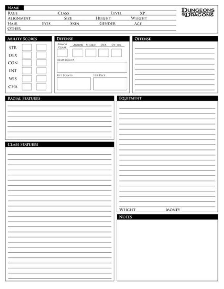 D&D Next Character Sheet PDF – Instant Download & Print