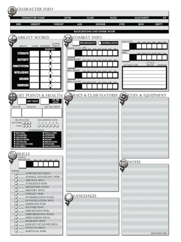 Free D&D 5e Character Sheet PDF – Print & Play Now