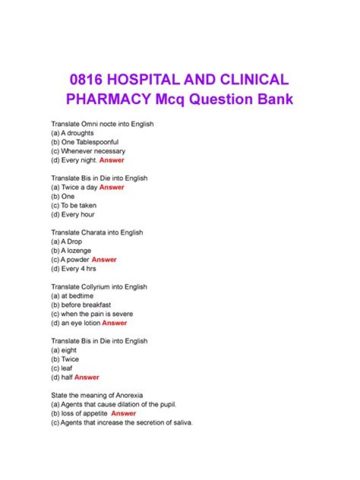 D Pharmacy MCQ Questions & Answers PDF with Answers