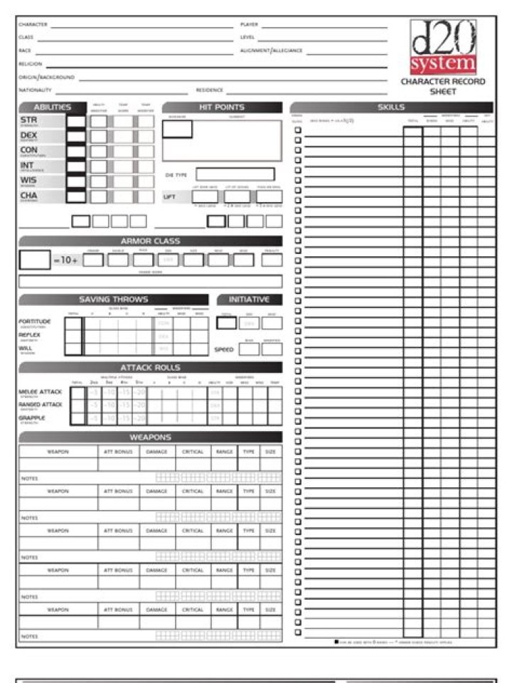 Download Free D20 Character Sheet PDF – Complete Customizable Game Sheets