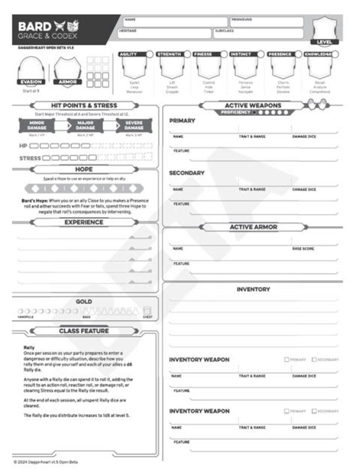 Daggerheart Character Sheet PDF – Free Download for RPG Players