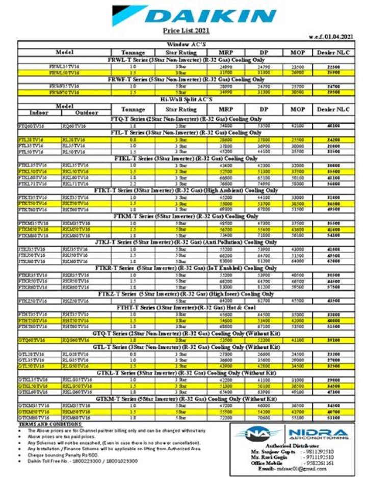 Daikin AC Price List PDF – Up to 40% Off 2024 Models