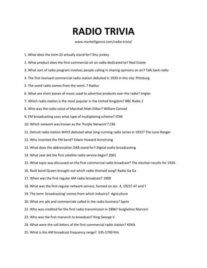 Daily Radio Trivia Questions & Answers PDF for Fun Listening
