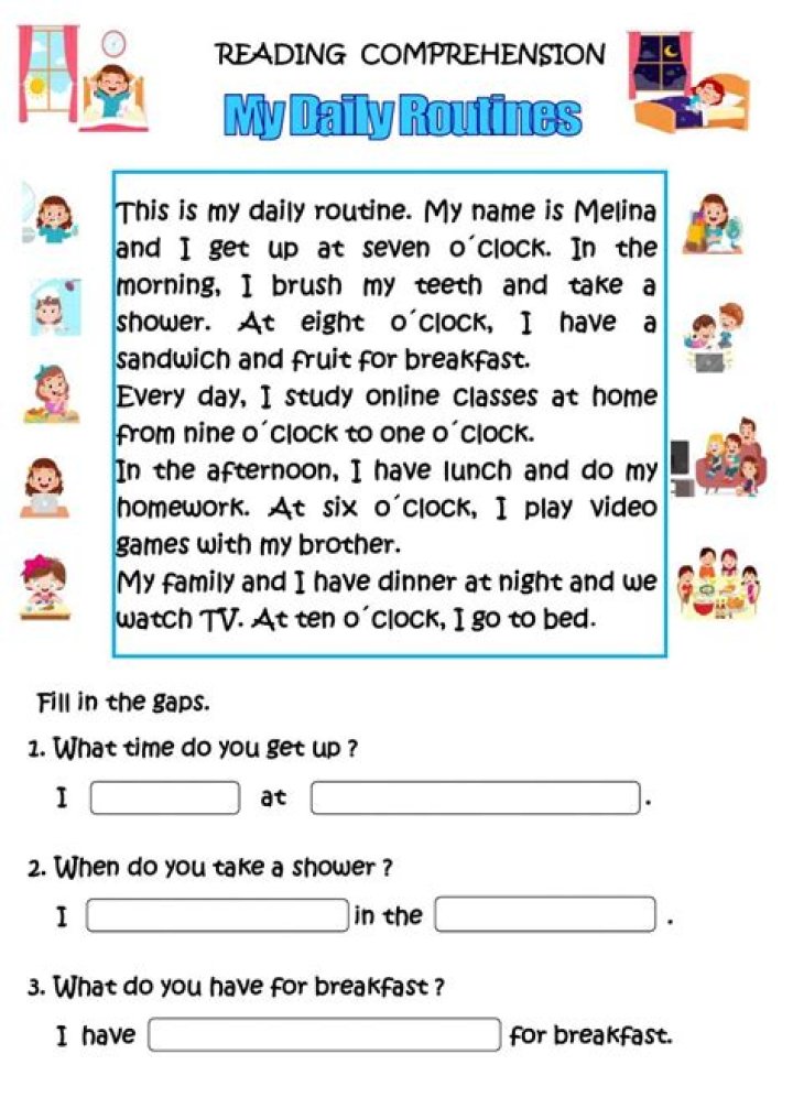Daily Routine Reading Comprehension Worksheet PDF for Students