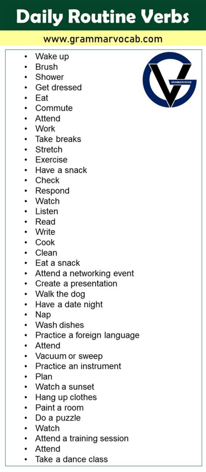 Daily Routine Verbs List PDF – Improve Your Morning Routine Fast