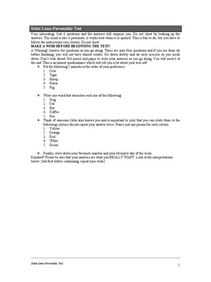 Dalai Lama Personality Test PDF: Discover Your Inner Wisdom