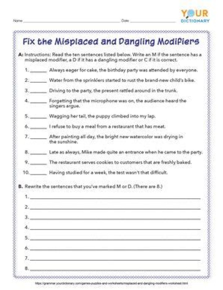 Master Dangling and Misplaced Modifiers Exercises with Answers PDF