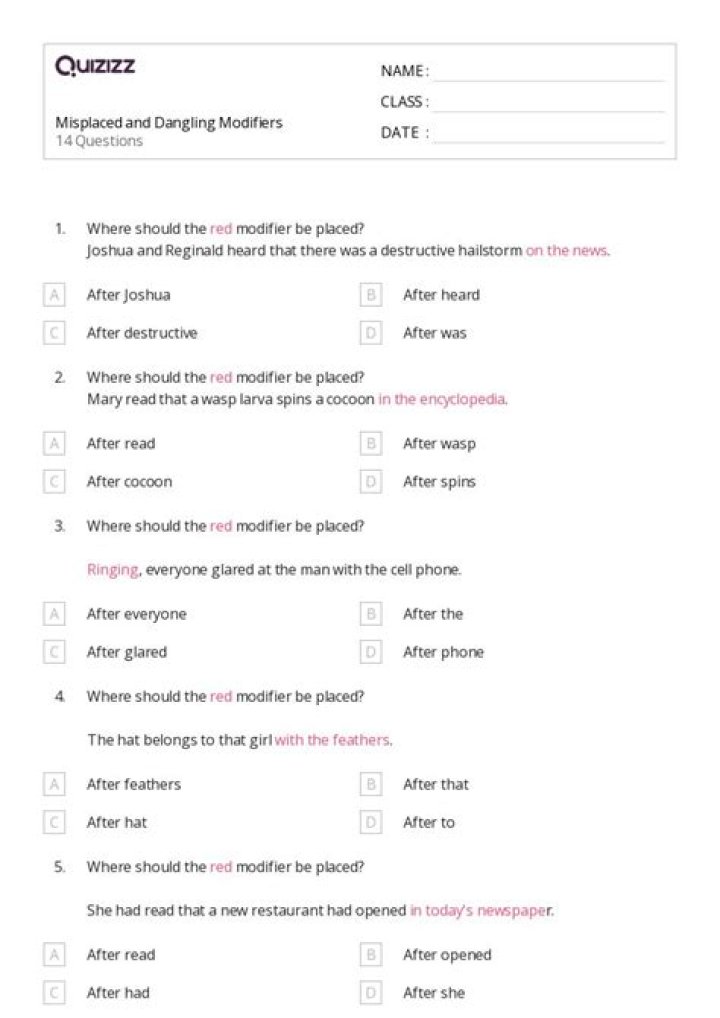 Master Dangling Modifiers: Quiz with Answers PDF to Boost Grammar Skills