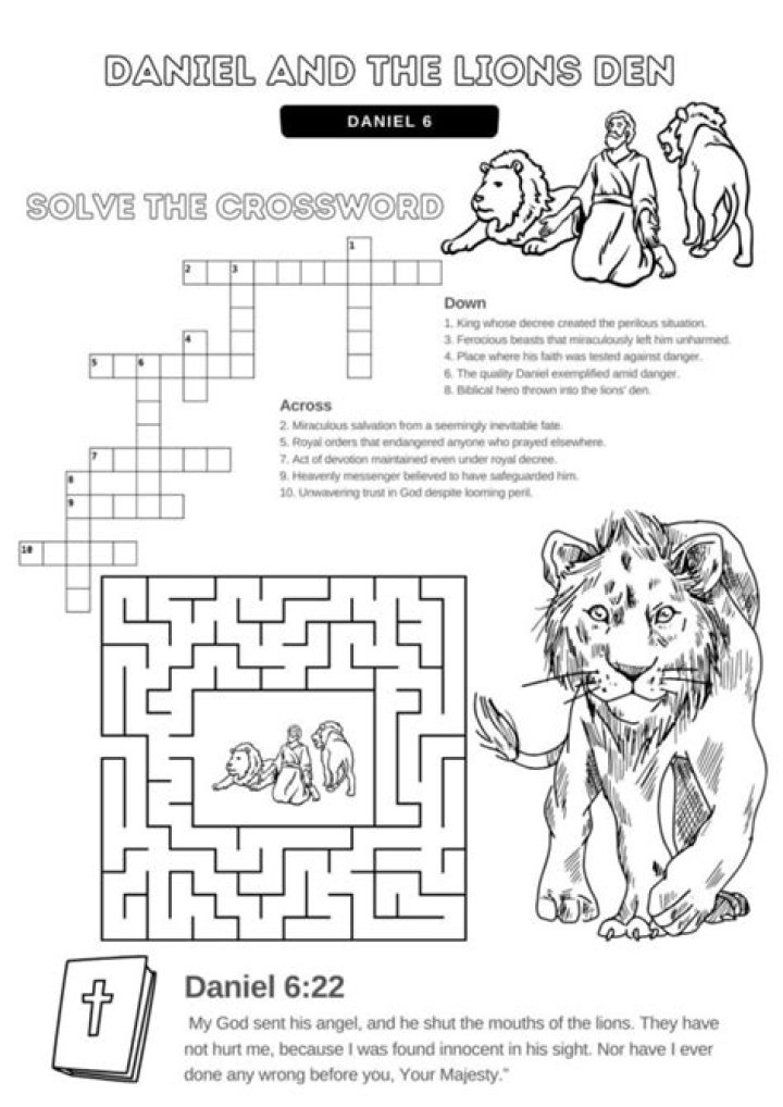 Daniel and the Lions' Den Worksheets PDF for Kids