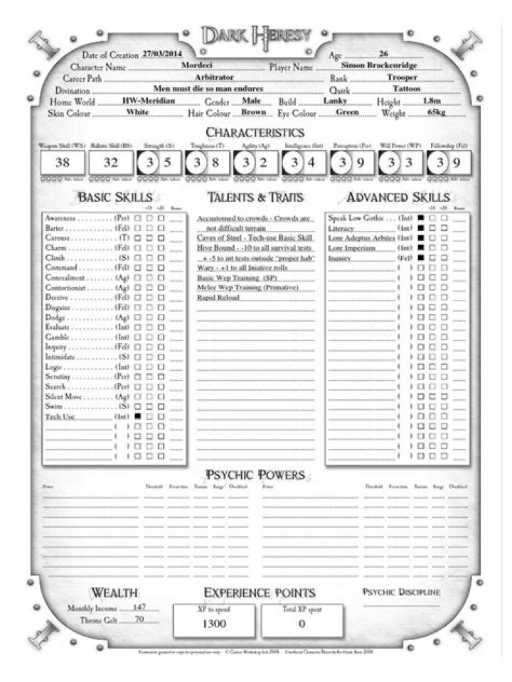 Dark Heresy Character Sheet PDF – Complete Guide & Template