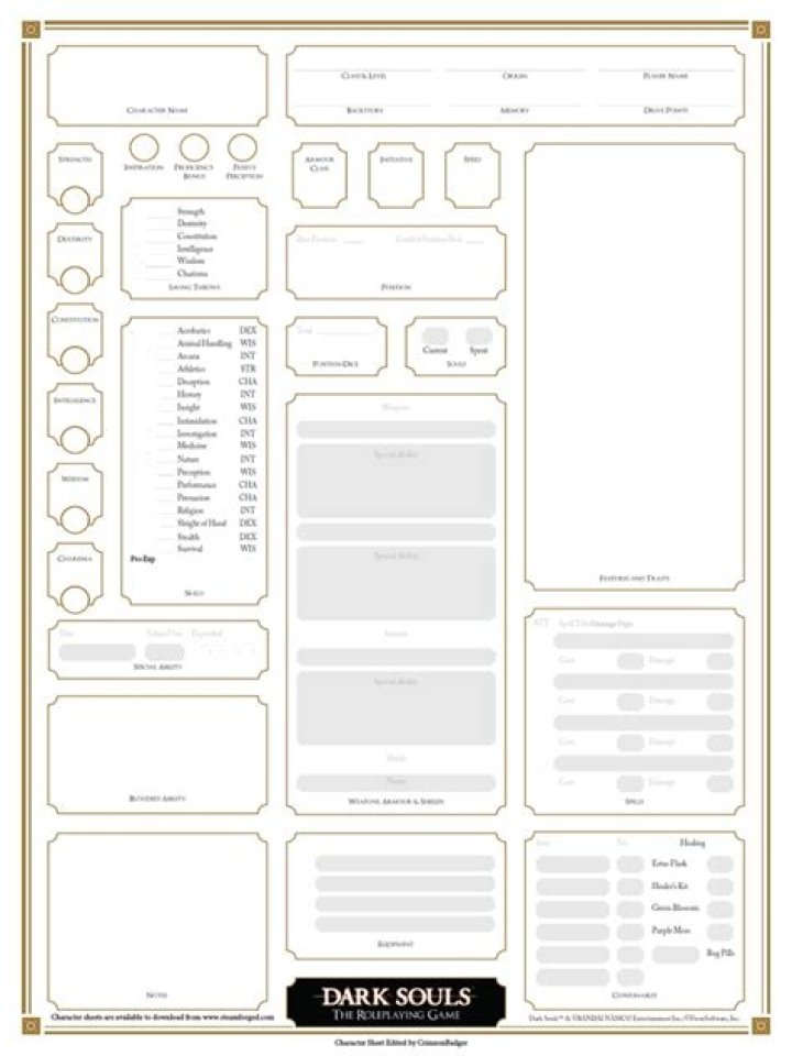 Dark Souls RPG Character Sheet PDF – Download Complete Guide