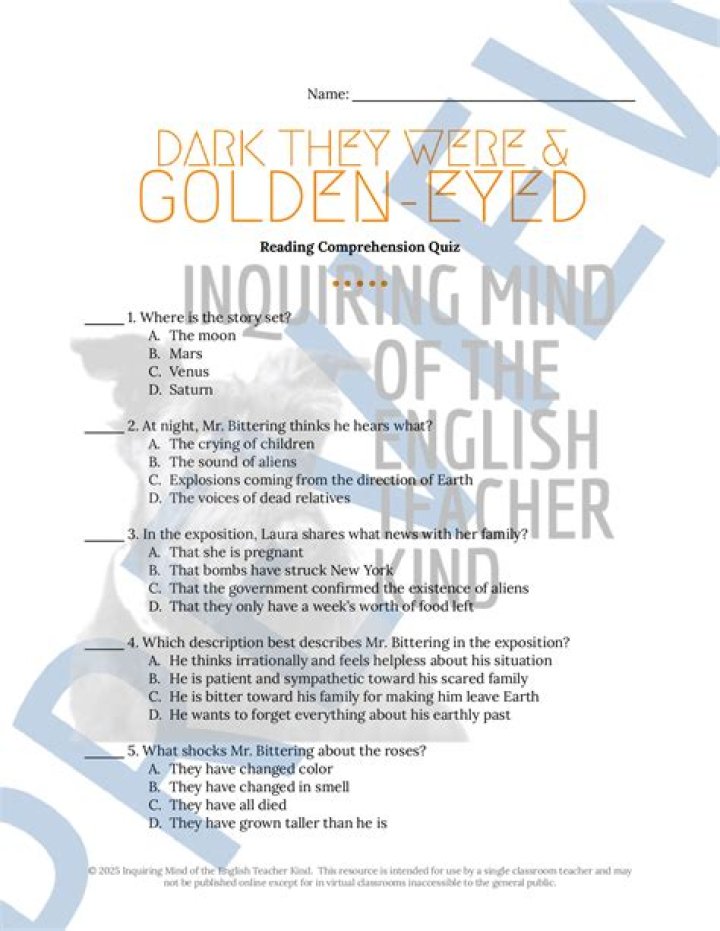 Dark They Were, and Golden-Eyed: Questions & Answers PDF
