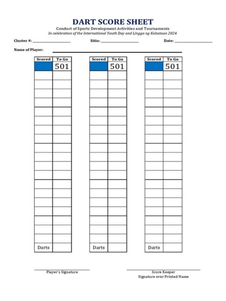 Dart Score Sheet PDF – Download Free Game Score Templates