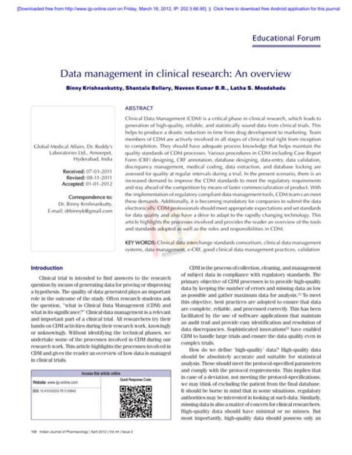 Data Management in Clinical Research: An Overview PDF for Researchers