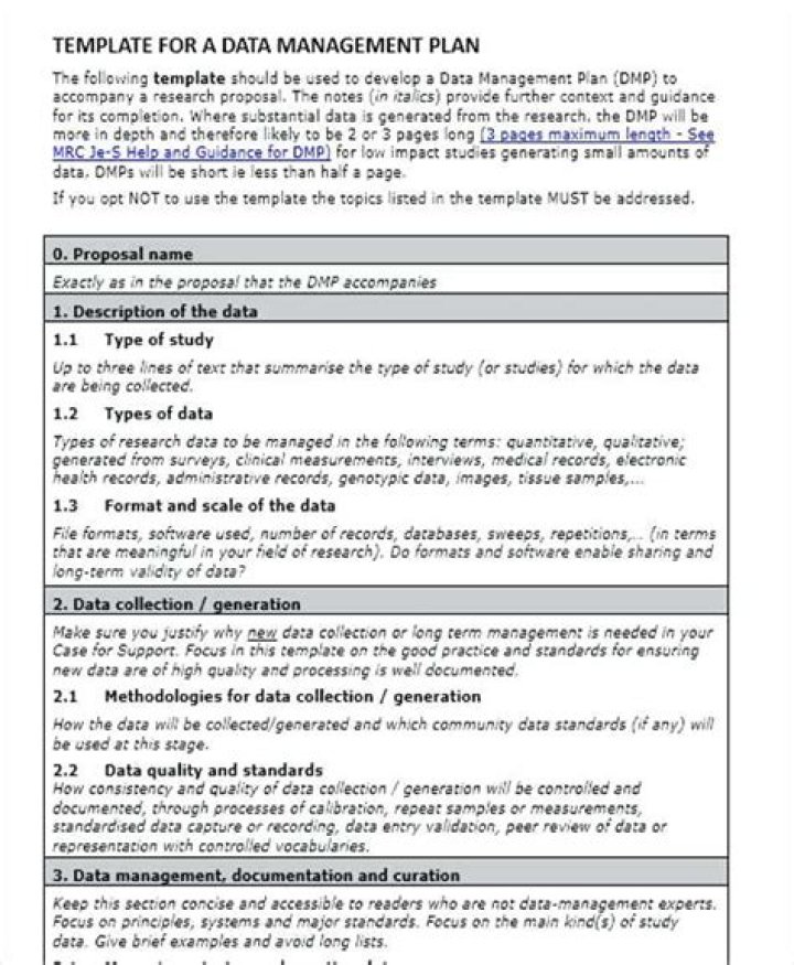 Data Management Plan Example PDF for Research Compliance