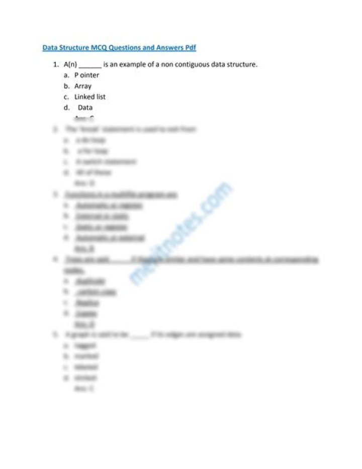 Data Structure MCQ Questions and Answers PDF for Exam Prep
