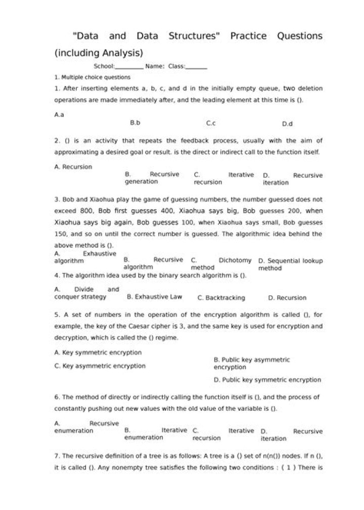Data Structures & Algorithms Exam Questions & Answers PDF