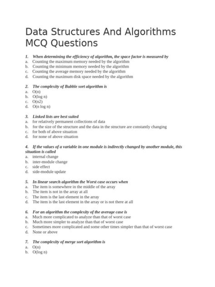 Data Structures and Algorithms MCQ Questions & Answers PDF for Exam Prep