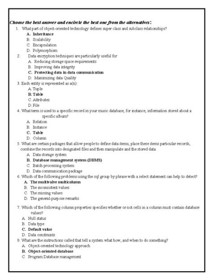 Top Database Administration Questions and Answers PDF