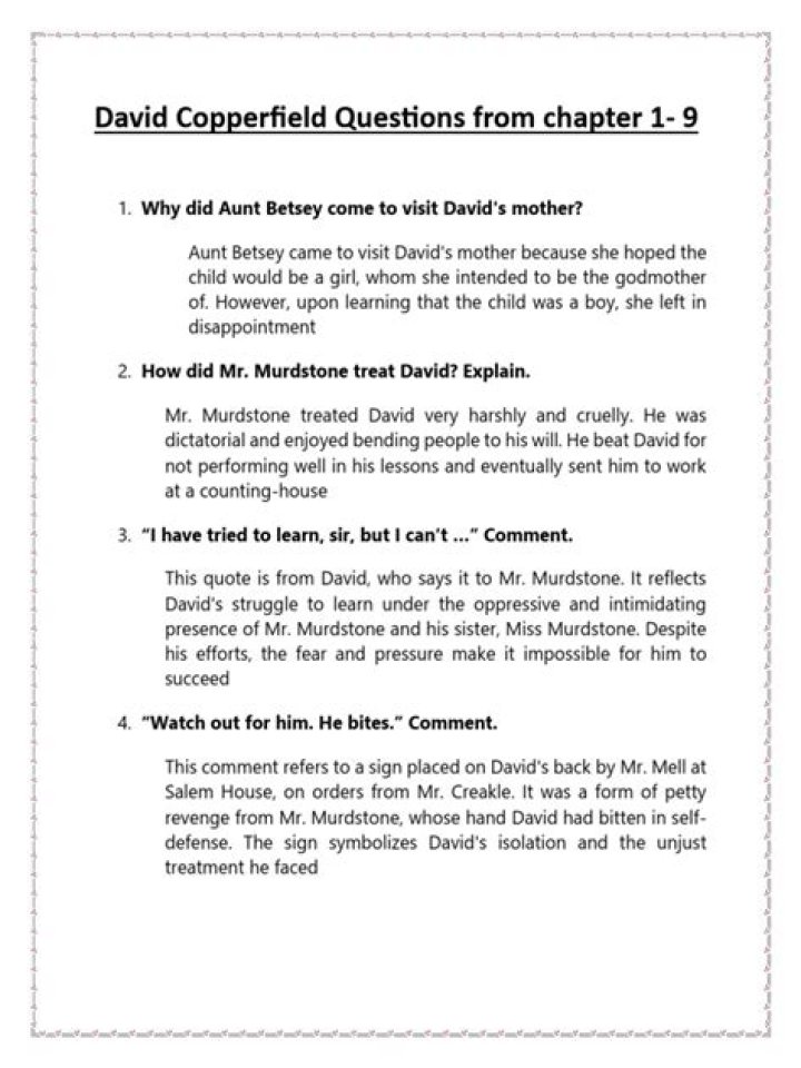 David Copperfield Chapter 1 Questions & Answers PDF – Complete Study Guide