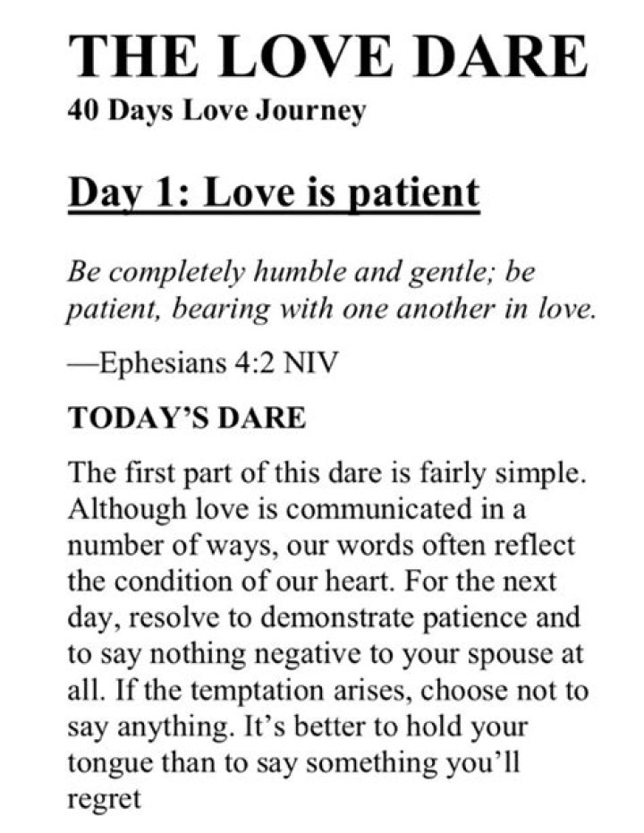 Day Printable: The Love Dare List 1-40 PDF for Couples