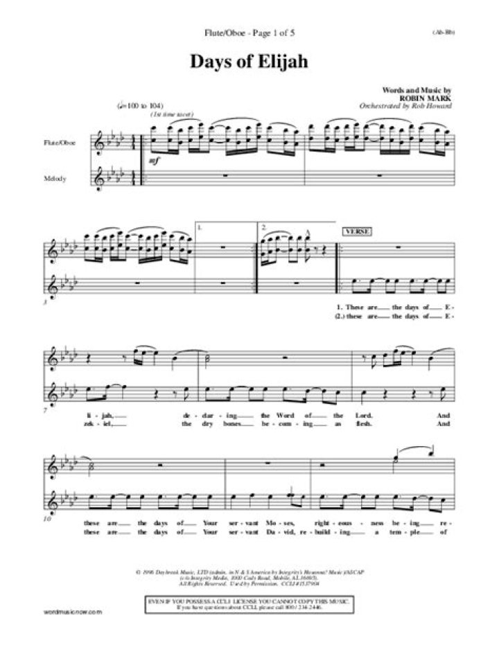 Days of Elijah Lead Sheet PDF – Free Download & Chart